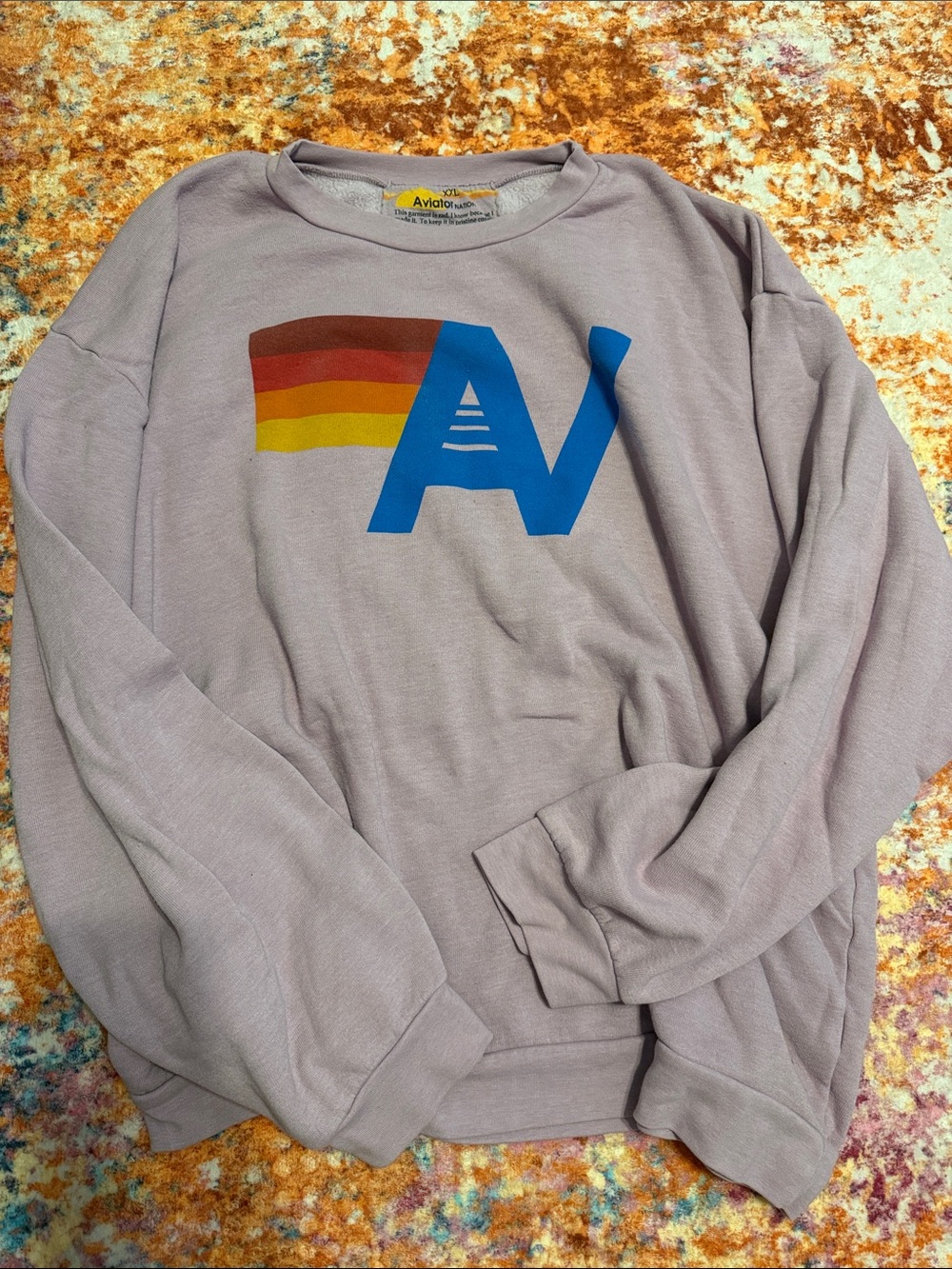 Aviator Nation Men’s Lavender Crewneck Sweatshirt with Retro Stripe Logo